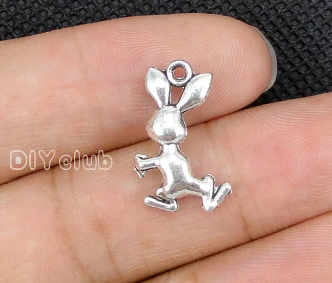 

100pcs-Antique Silver Rabbit Charms Pendant 19x12mm