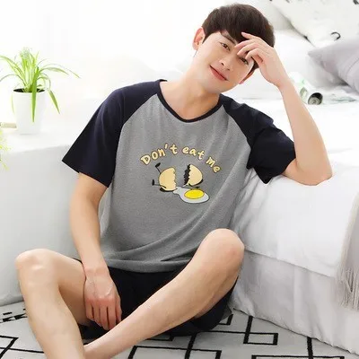 Новая летняя мужская пижама с коротким рукавом, мужской пижамный комплект из чистого хлопка, пижама с буквами для мужчин, костюм для сна, домашняя одежда, большой размер XXXL - Цвет: men pajama set