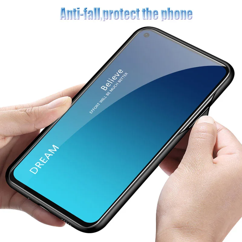 Чехол из закаленного стекла для OPPO Realme 2 Pro градиентный цвет синий луч Аврора