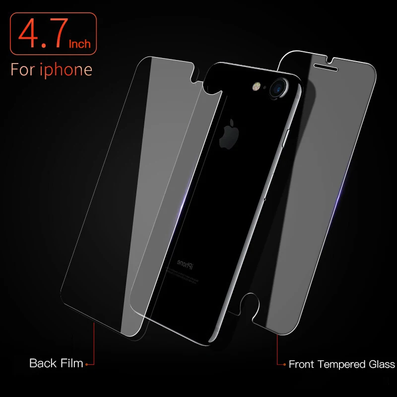 Переднее и заднее 2 шт. закаленное стекло для iPhone 8, 7, 6, 6S Plus, защита заднего экрана для iPhone X, XR, XS, Max, защитная пленка