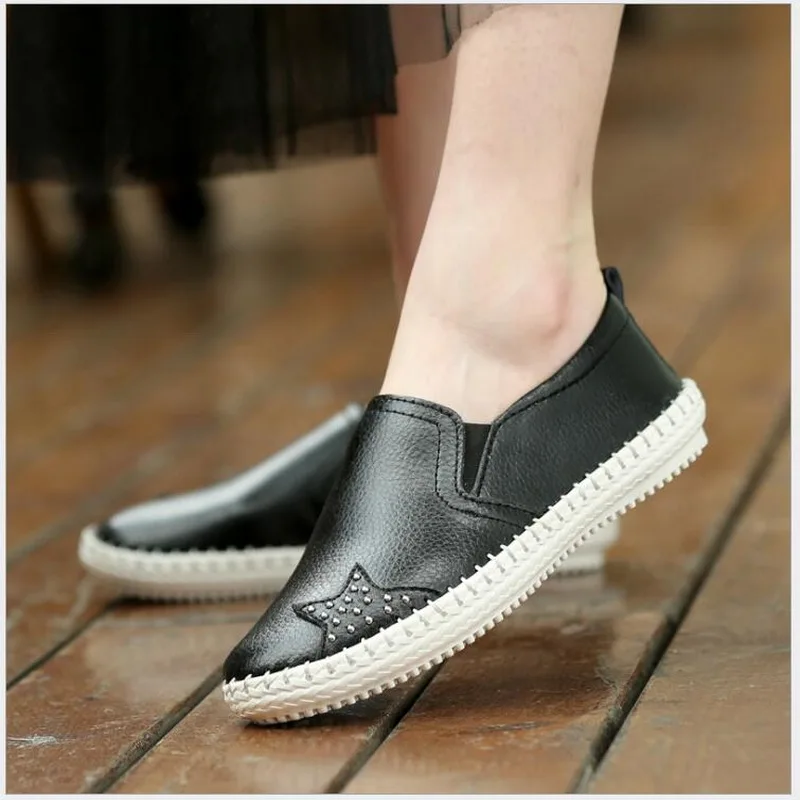 

SNURULANHigh Quality Women Genuine Leather Shoes Female Casual Flat Woman Loafers Leather white Flat white nurse shoesE367