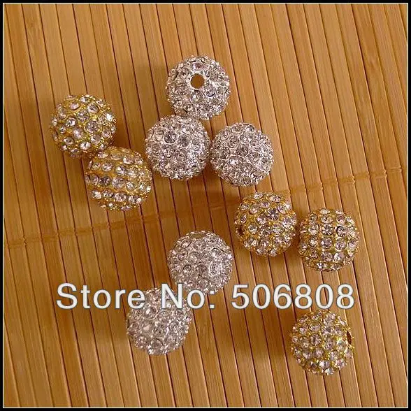 

100PCS Wholesale 10mm Clear Rhinestone Metal Alloy / Gold Silver color Disco Pave Crystal Balls Charm Loose Beads Spacers