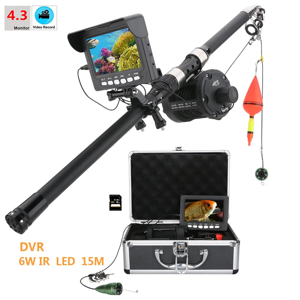 

Комплект видеокамеры для подводной рыбалки GAMWATER из алюминиевого сплава, 6 Вт, ИК светодиодный светодиоды с цветным монитором 4,3 дюйма HD DVR