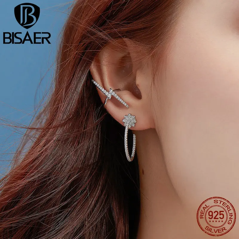 BISAER 925 пробы серебряные модные ювелирные изделия Яркие молнии серьги гвоздики для женщин Девушка Висячие Oorbellen аксессуары GAE117