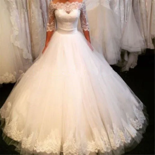 

Half Sleeves Vestido De Noiva Muslim Wedding Dresses Ball Gown Tulle Lace Appliques Boho Dubai Arabic Wedding Gown Bridal