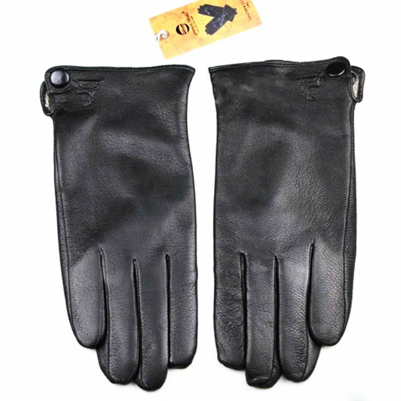 Guantes Eldiven кожаные перчатки мужские прямые стиль оленьей кожи толще имитация кролика подкладка Осень и Зима Холодная Теплая