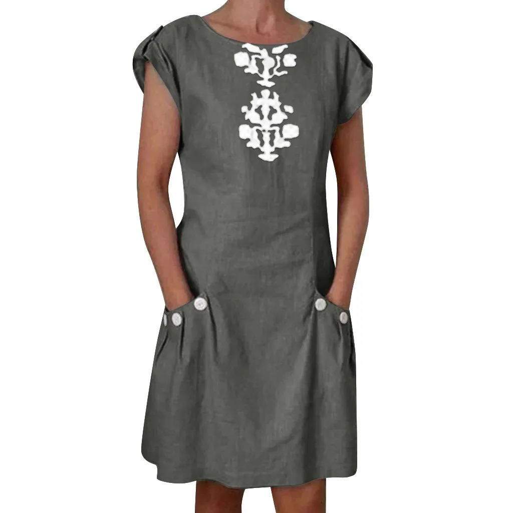 Женское свободное платье большого размера из хлопка и льна повседневное