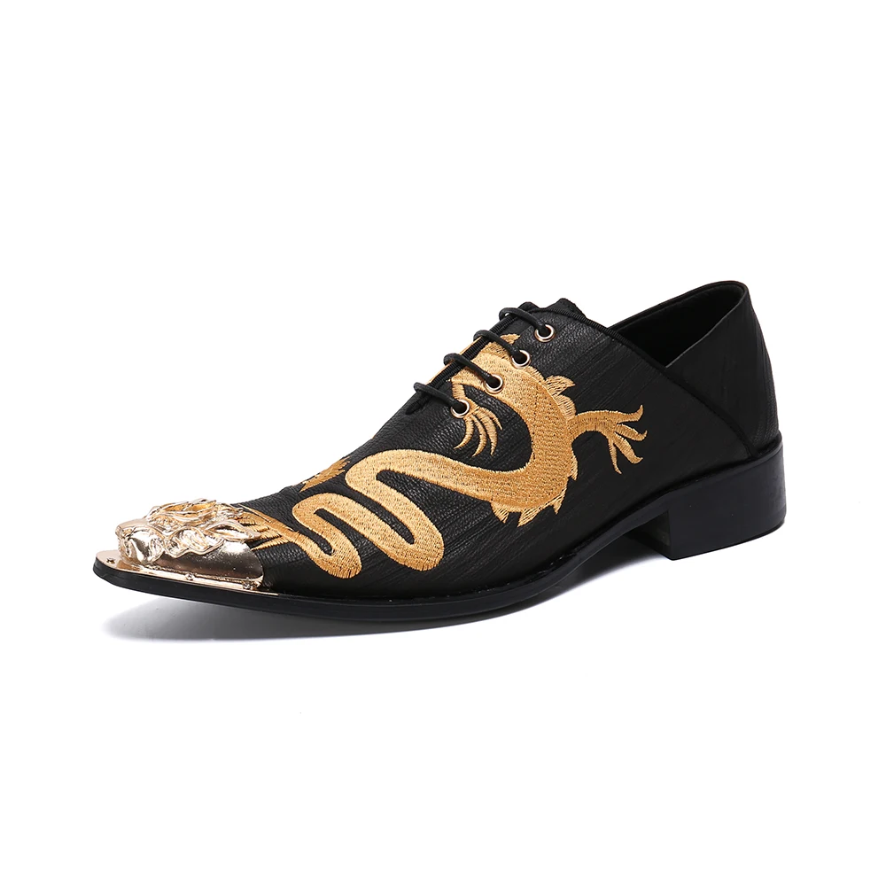 Мужские кожаные туфли с металлическим носком модные кожаным ремешком на низком