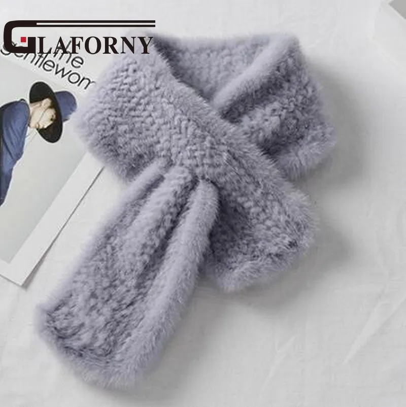 Женские вязаные шарфы из меха норки Glaforny зимние теплые 100% натурального в