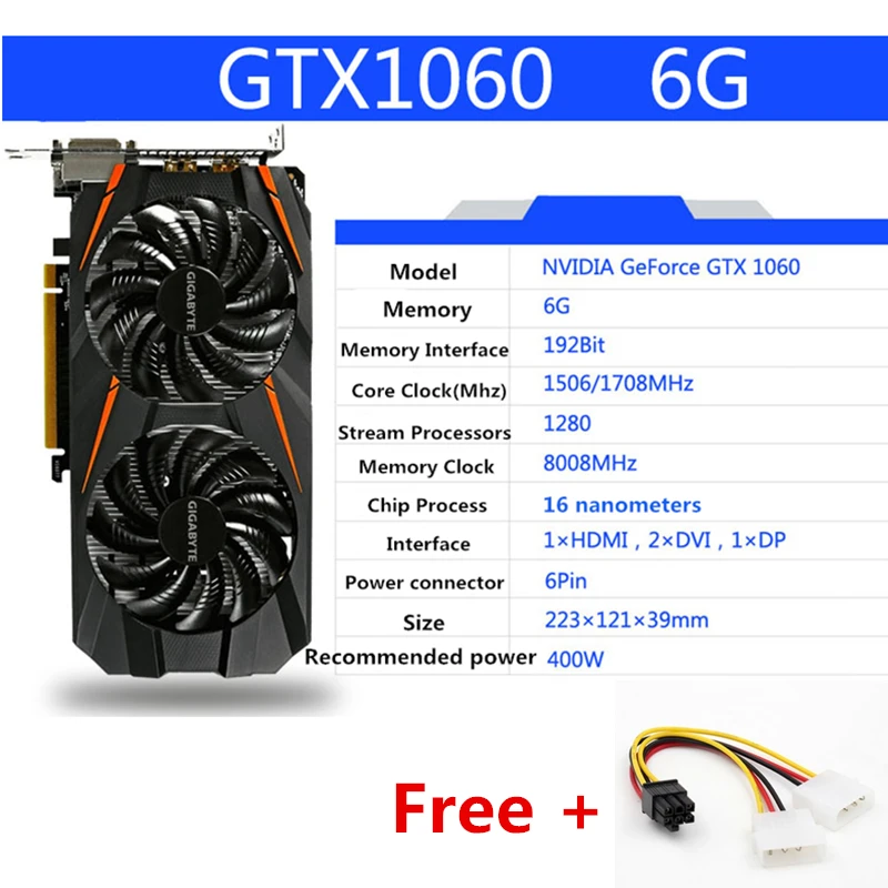 Видеокарты GIGABYTE GTX 1060 6 Гб видеокарта GPU карта для nVIDIA Geforce оригинальная видеокарта GTX1060 6 ГБ 192Bit HDMI PCI-E X16