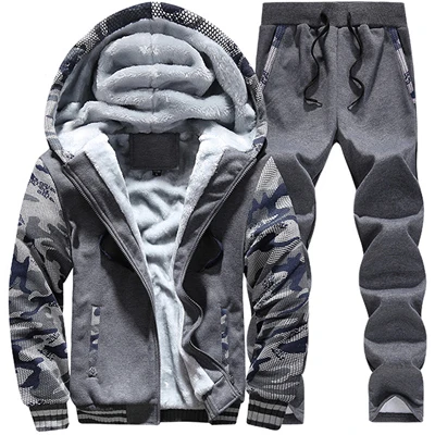 Dark Gray Зимние мужские толстовки из плотной флисовой ткани, спортивные костюмы со штанами, повседневные мужские камуфляжные куртки 5XL SA138 - Цвет: Dark Gray