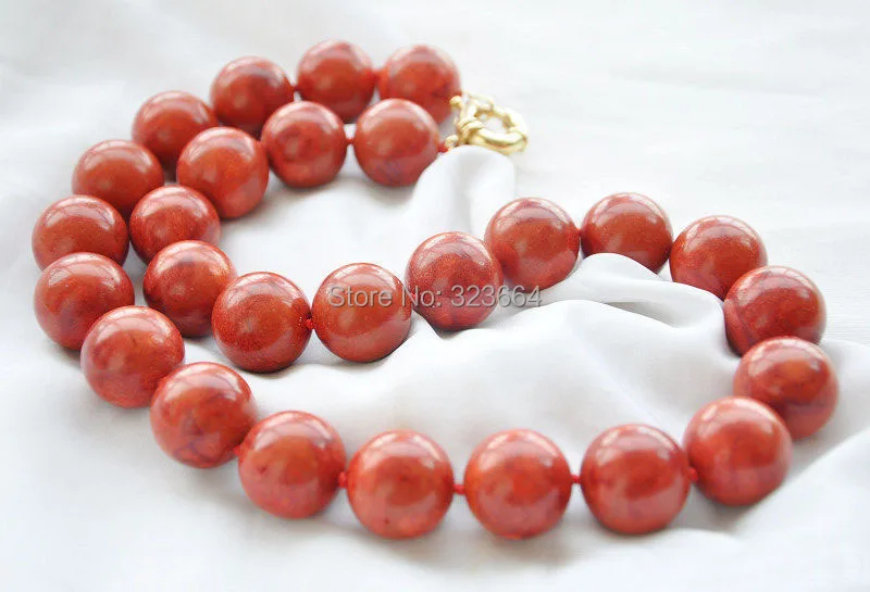 

HUGE 16mm round red natural grass coral bead NECKLACE 18inch