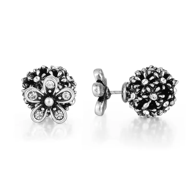 

Crystal Pearl Flower Ball Stud Earrings For Women Sliver Simple Rhinestones Earring Fashion Jewelry boucle d'oreille femme 2021