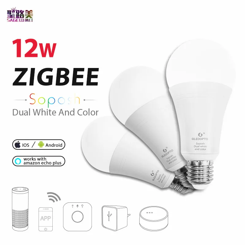 ZIGBEE E27 12 W RGB+ CCT светодиодный лампы AC96-265 V RGB и двойной белый и цвет затемнения светодиодный лампа RGBW RGBWW работы alexa телефон