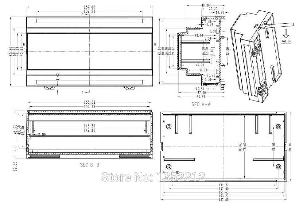 158*87*60mm 3 pcs/lot controller din rail enclosure abs box electronics Plc industrial boxes control IP54 waterproof case | Инструменты