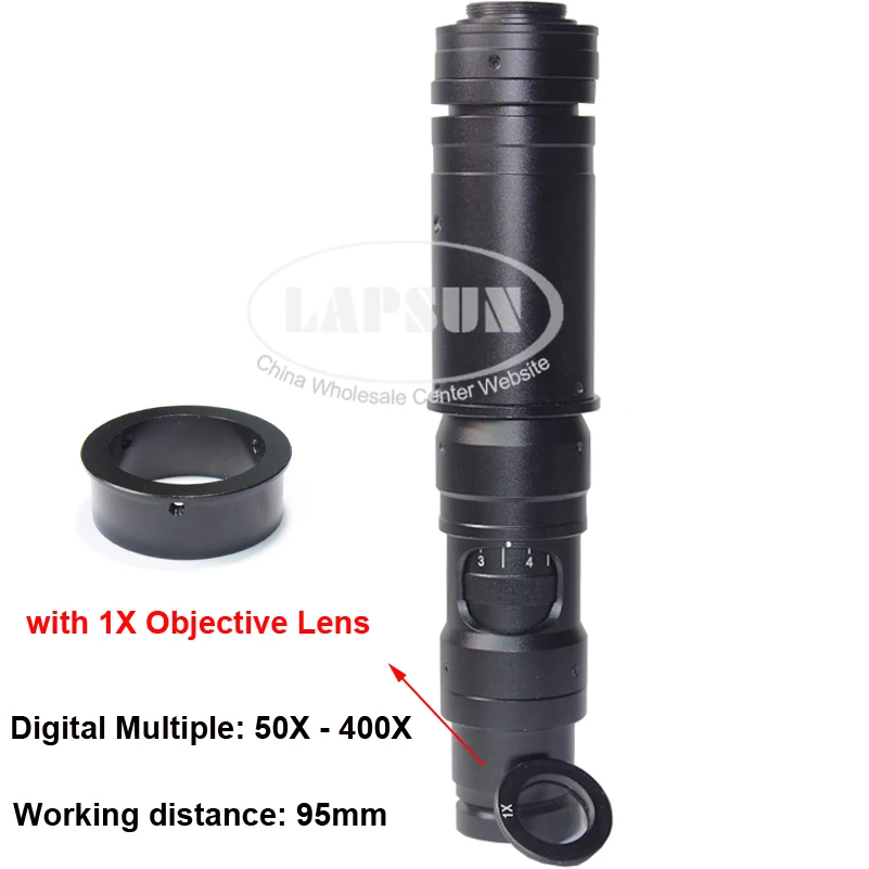 40X-400X-800X Parallel Light Industrial Microscope Camera Zoom C-Mount Lens+ 0.5X /1X / 2X Aux Objective Barlow Lens - Цвет: 1X Object Lens