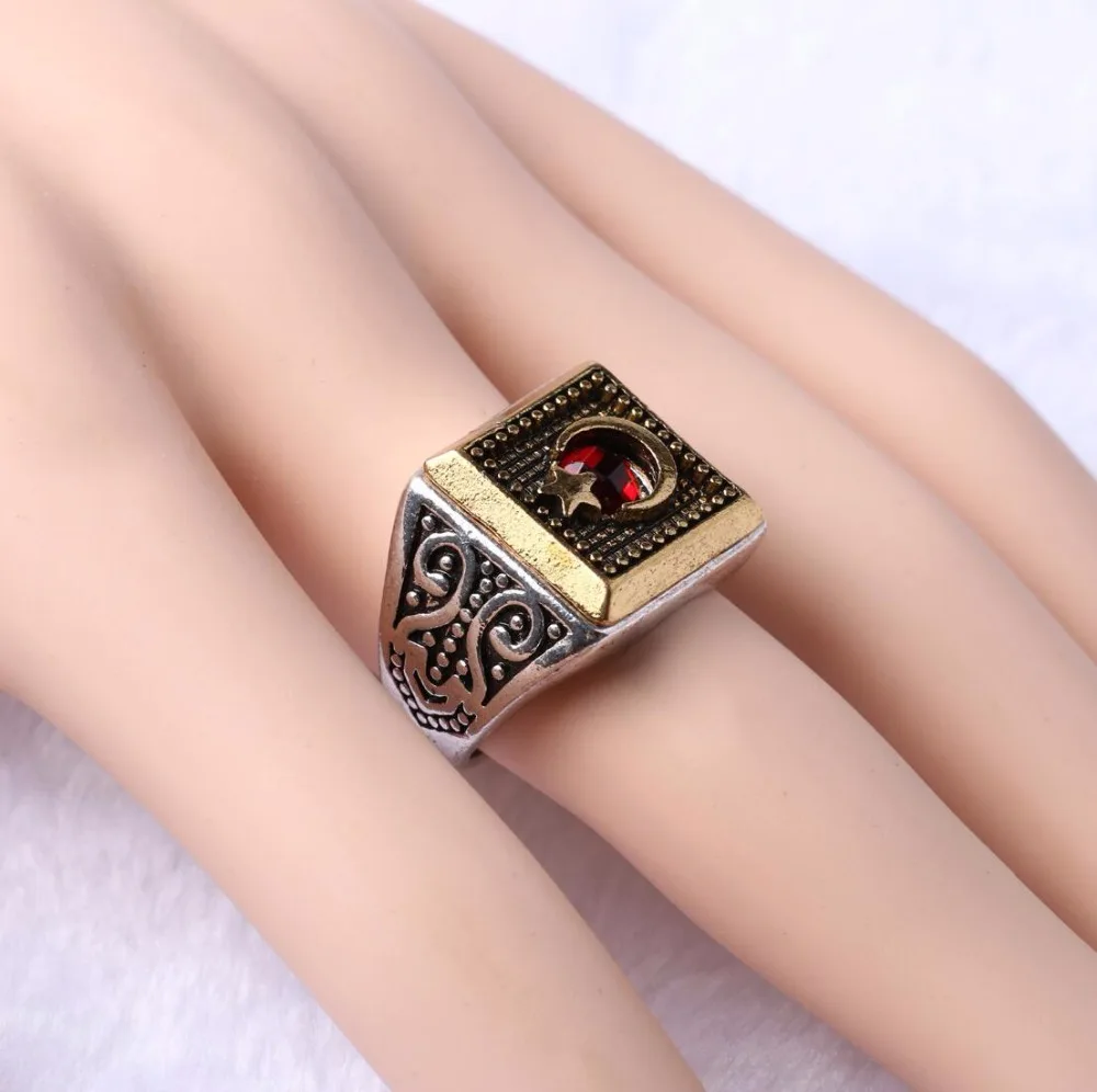 Aантикварное серебряное покрытое золотистого цвета Луна Звезда мусульманское