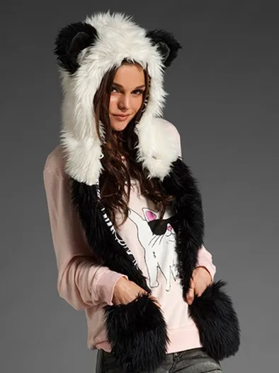 Europe and the United States Plush Hat Winter female animal cap imitation fur cartoon hatband scarf | Тематическая одежда и