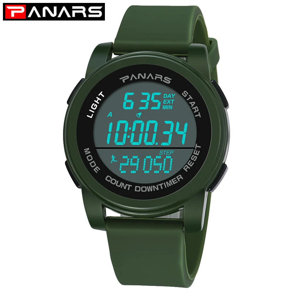 

PANARS 2019 New Fashion Watches Mans Outdoor Sports Luminous Digital Wrist Watch Diving Stopwatch Waterproof LED Shockproof 8108