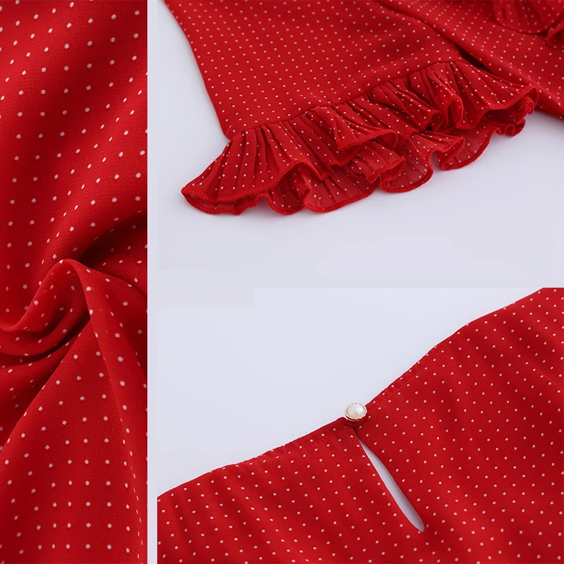 Diwish Women Dress 2019 Plus Size Summer Red Dot Short Flare Sleeve O-Neck Elegant Lady Party Tightening Up Waist | Женская одежда