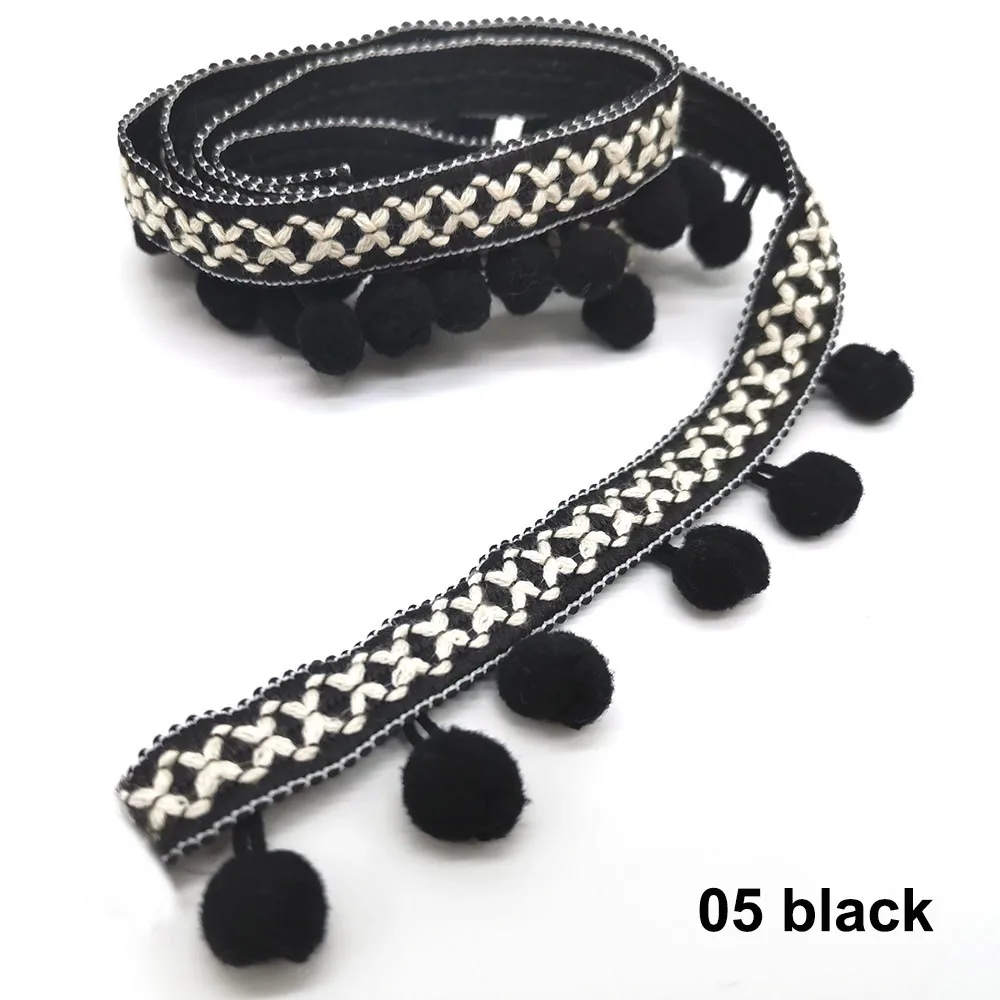 05 black 5 ярдов, отделка помпонами, кружевная ткань для шитья, аксессуары для шитья, отделка помпоном, кисточка, шаровая лента с бахромой, швейное кружево для рукоделия, материал одежды - Цвет: 05 black
