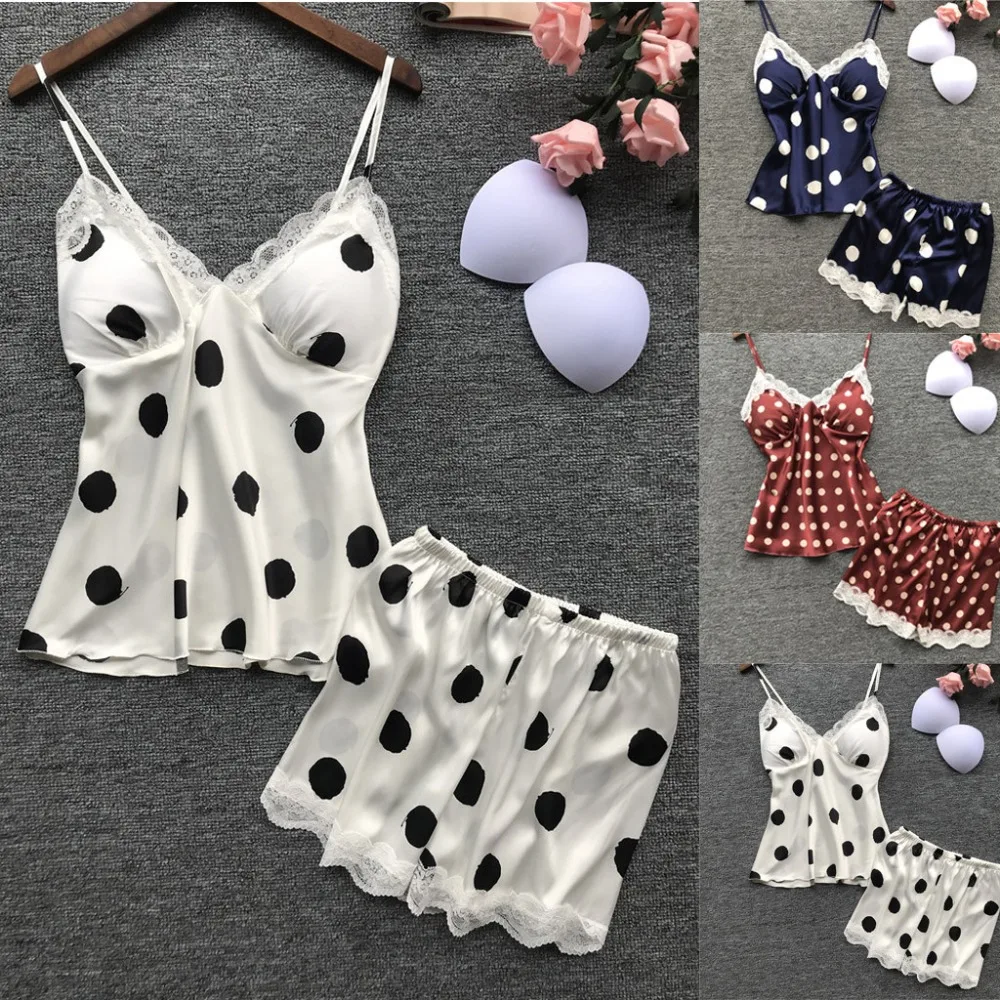 Женский Шелковый Атласный пижамный комплект из 2 предметов пикантное белье на