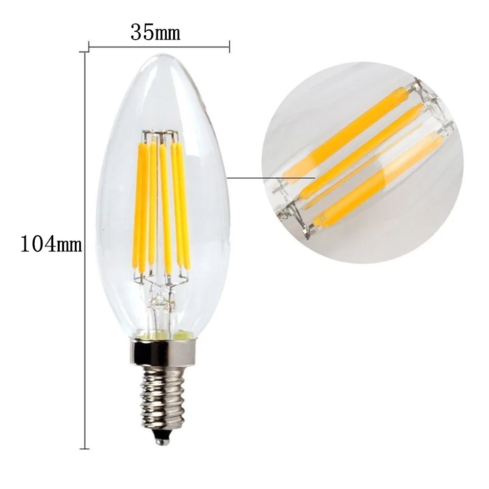 LED Lamp Filament Bulb E14 Candle Light 2W 4W 6W C35 220V/110v Retro Antique Warm White /White Glass Incandesce | Лампы и освещение