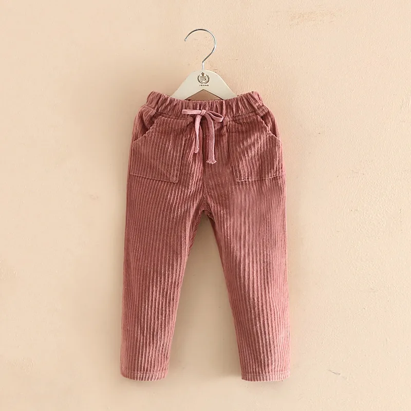 Брюки для девочек новинка 2017 Осень зима длинные вельветовые брюки маленьких с