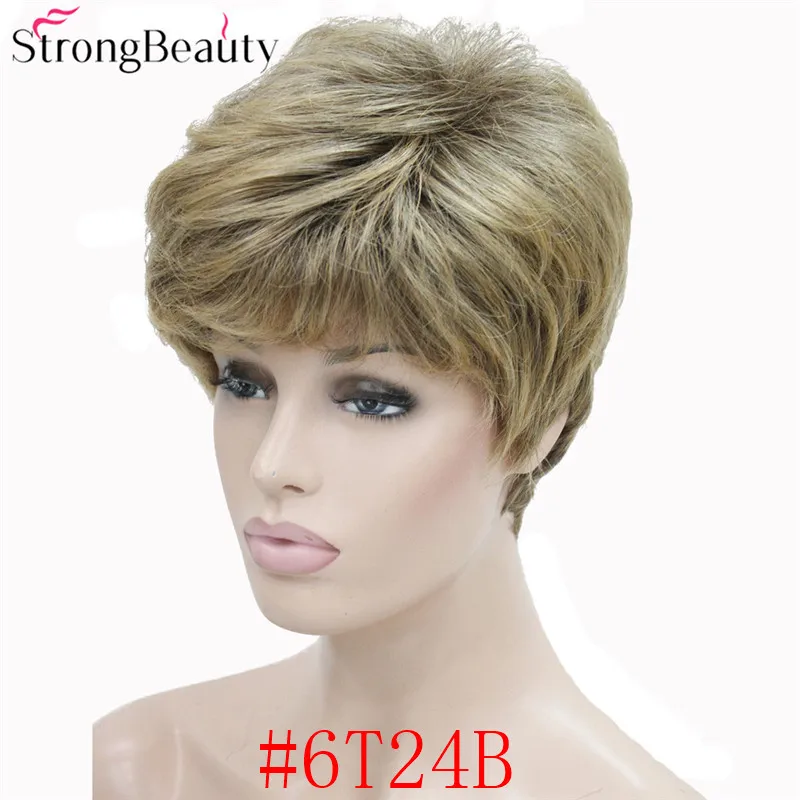StrongBeauty синтетические Короткие Волнистые Волосы пышные натуральные светлые/серебристо-серые парики с челкой для женщин много цветов на выбор