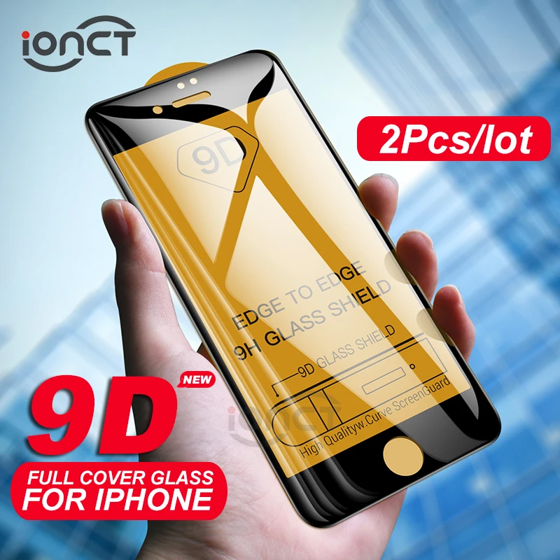 2 шт./лот 9D Защитное стекло для iPhone 6 6s 7 8 Plus полное покрытие X Xr Xs Max защита экрана