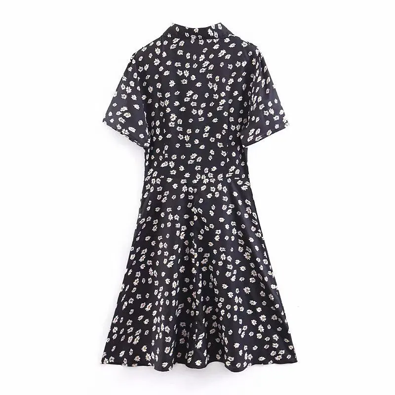 2019 Bohemian dress black floral bow short sleeve retro Harajuku cute girl mother beach | Женская одежда