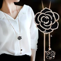 vintage black rose flower tassel long necklaces pendants for women classic fashion jewelry sweater necklace jewelry bijoux