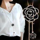 Винтажное Длинное колье с кисточками и кулонами в виде цветов черной розы для женщин, классические модные ювелирные изделия, украшение на свитер, ожерелье, бижутерия