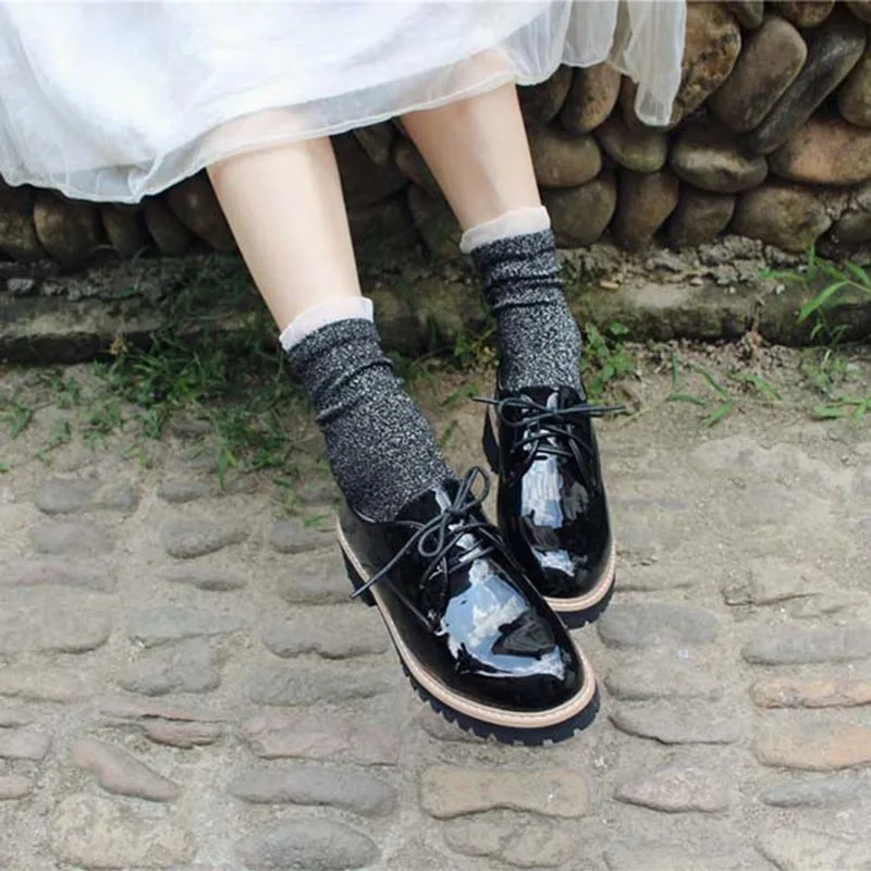 Женские кружевные носки [COSPLACOOL] забавные винтажные с блестками серебристыми