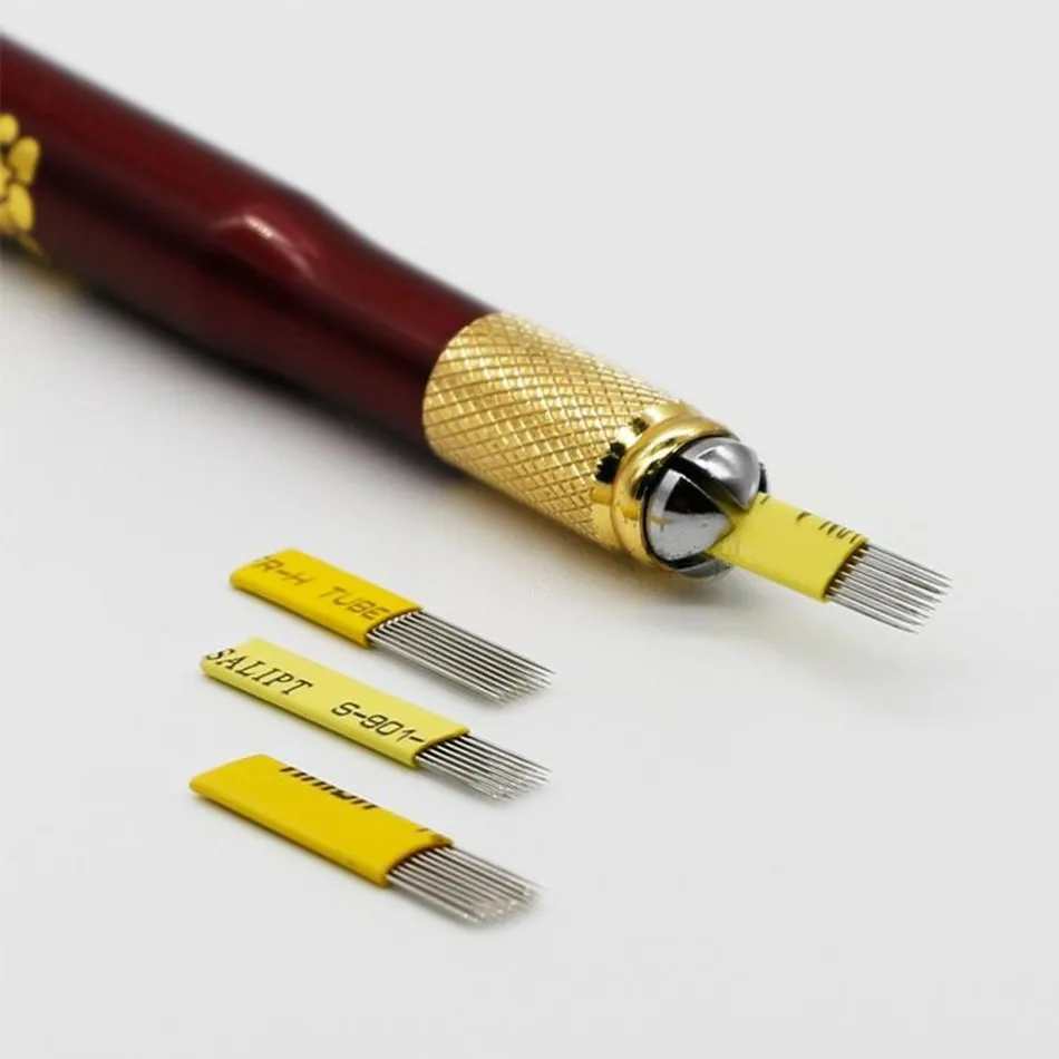 

100pcs Double Row 17pins Blades Microblading Fog Eyebrow 17M1 Flat Needles For Permanent Makeup Manual Tattoo Pen