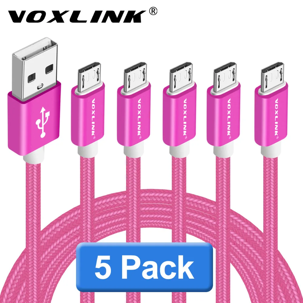 Micro USB кабель VOXLINK 5 шт. нейлоновые алюминиевые зарядные кабели для Android Samsung Galaxy HTC