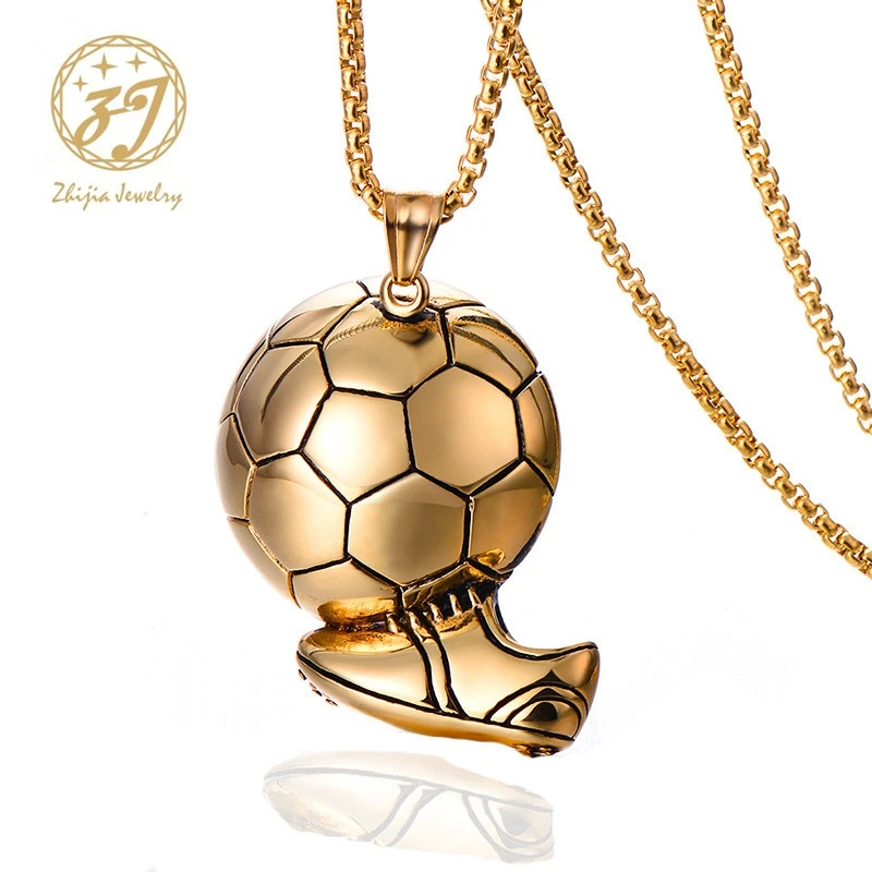 

Ювелирные изделия Zhijia ожерелья с футбольной символикой для мужчин, подвеска из нержавеющей стали золотого цвета для фитнеса, футбола, спорта и цепочки на День отца, подарки для папы