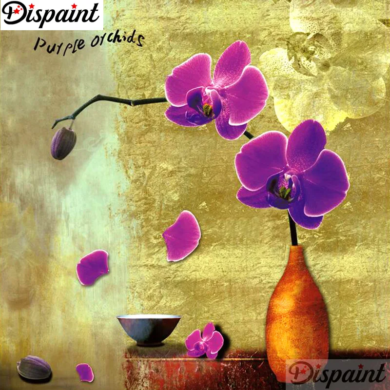 

Dispaint Full Square/Round Drill 5D DIY Diamond Painting "Flower orchid bowl" Embroidery Cross Stitch 3D Home Decor Gift A10850