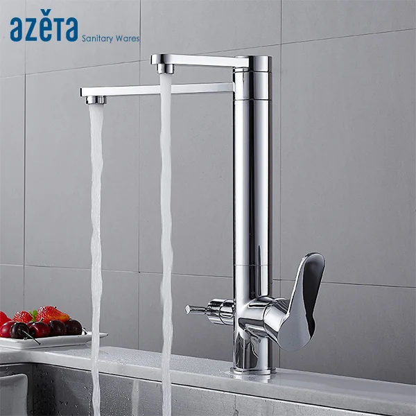 Смеситель для кухни AZETA хромированный латунный поворотный 3-ходовой кран