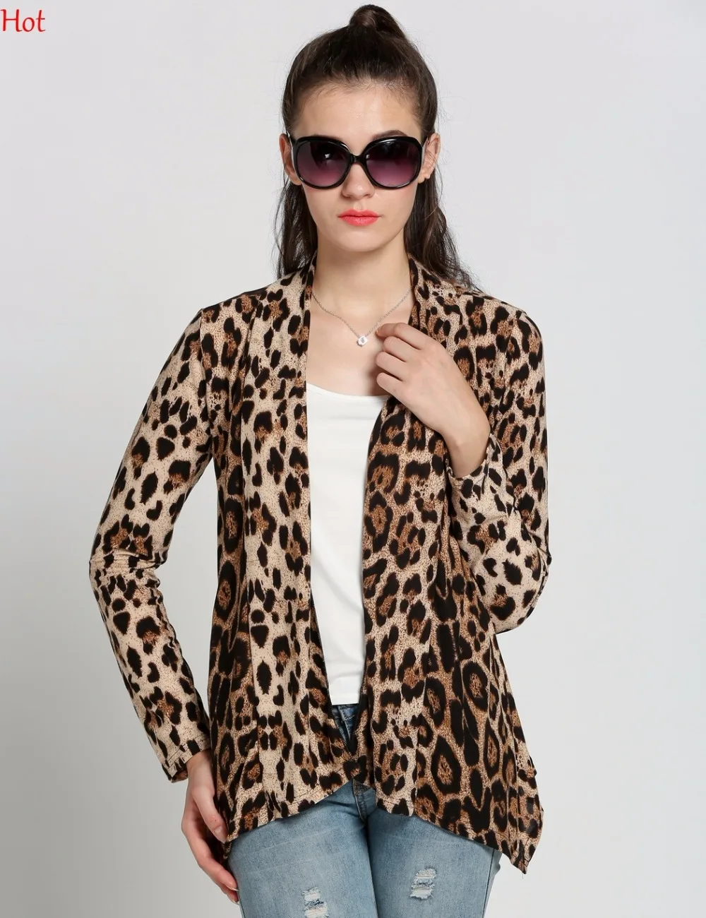 Лидер продаж женский леопардовый кардиган блуза с длинными рукавами принт