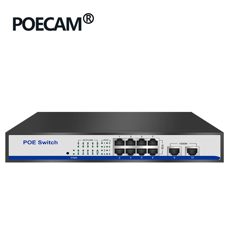 Умный настольный настенный коммутатор 8 + 2 gigabit ethernet 150 Вт IEEE802.3af/at poe для ip камер 960