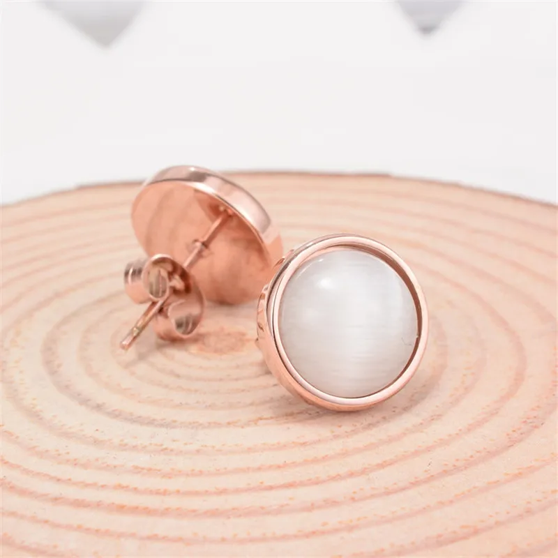 Martick Simple Style 316L Stainless Steel Opal Stud Earrings For Woman Round Stone Brincos Fine Jewelry Femme Gift E136 | Украшения и