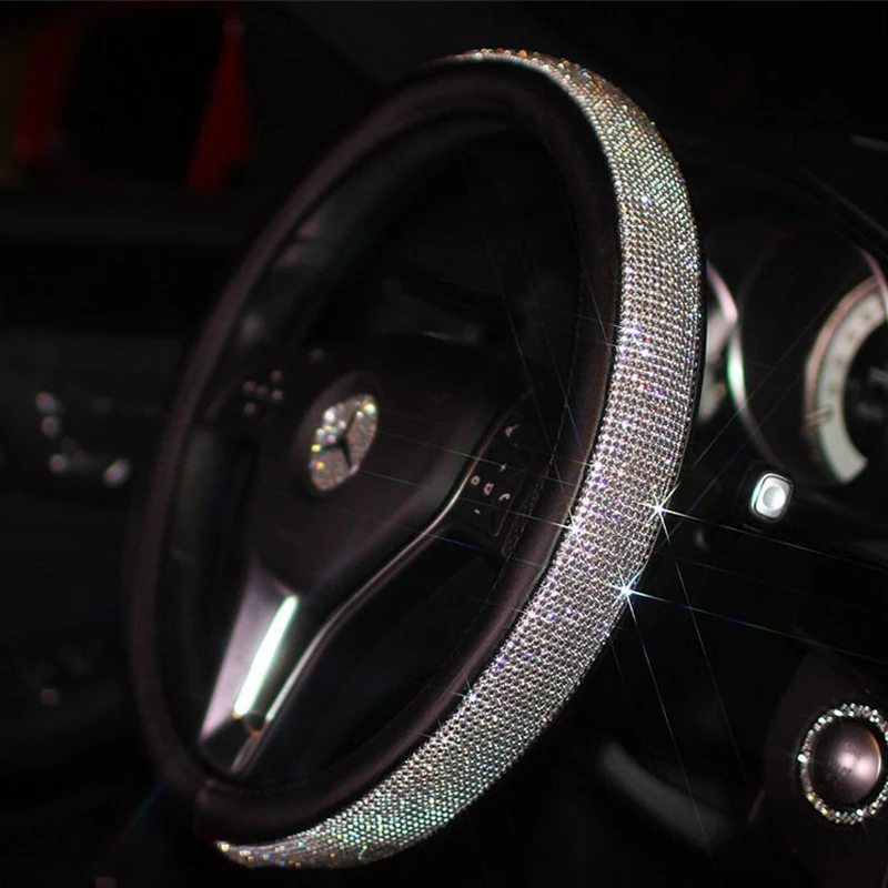 Автомобиль кожаный руль охватывает со стразами руль авто чехлы защитные аксессуары для интерьера для Для женщин девочек оплетка на руль чехол на руль
