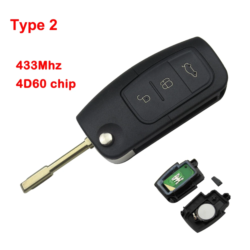 OkeyTech 2 шт 433 МГц 4D60/63 чип 3 кнопки флип дистанционный ключ для Ford Focus Fiesta C Max S Ka Mondeo