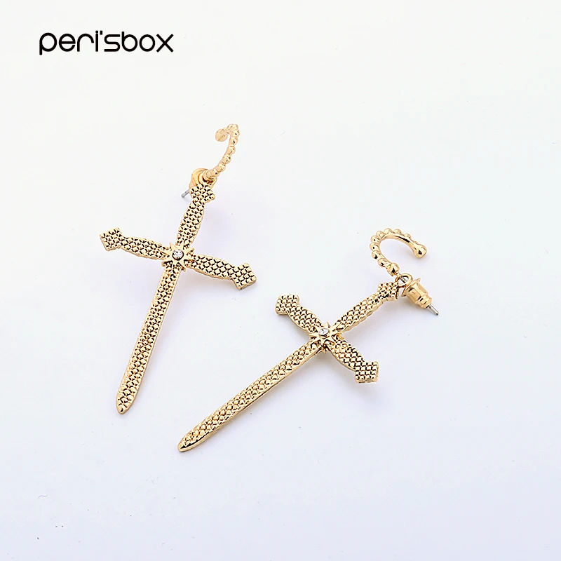 Серьги кольца с крестиком Peri'sBox золотистые хрустальные серьги в стиле барокко