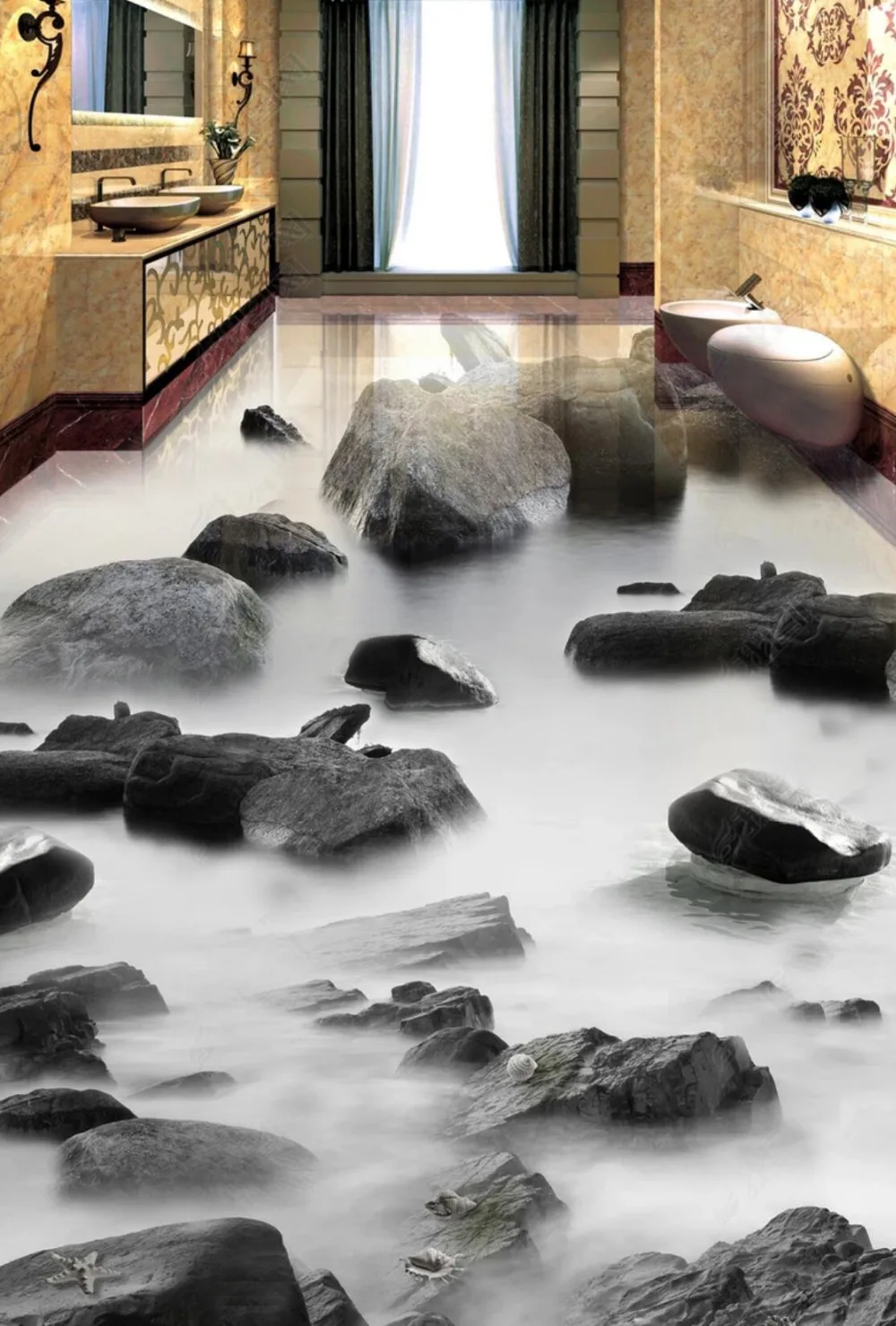 

[Self-Adhesive] 3D Fog Grey Stone River 2 Non-slip Waterproof Photo Self-Adhesive Floor Mural Sticker WallPaper Murals Print