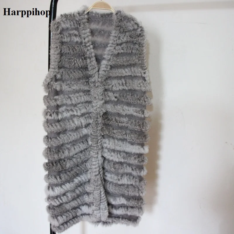 Harppihop натуральный кроличий мех, вязаные жилеты, новинка, шесть цветов, хорошее качество, женский мех Рекс, куртки, подтяжки, без рукавов, меховой жилет - Цвет: grass grey