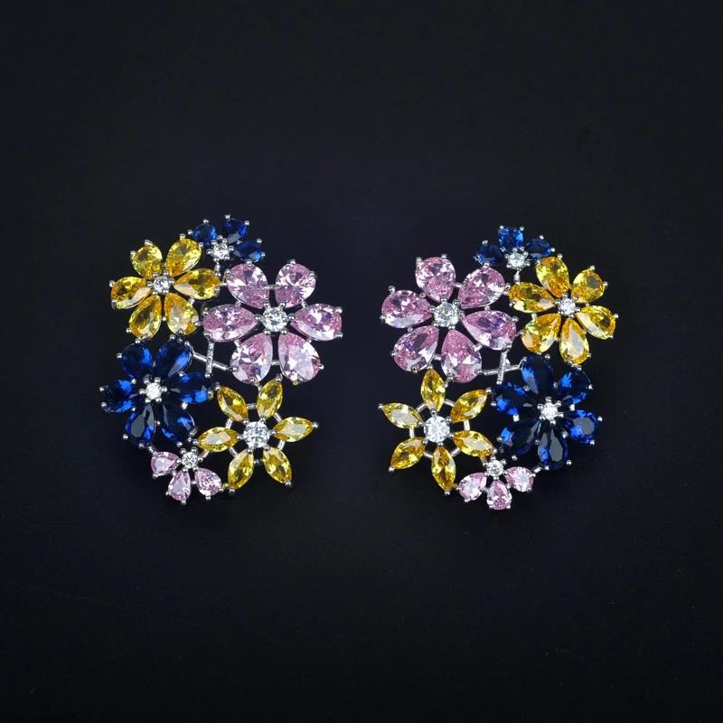 

Be 8 Brand New Fashion Statement Earrings, Flower Shaped Multicolour AAA+ Cubic Zirconia Stud Earrings for Women Gift E459