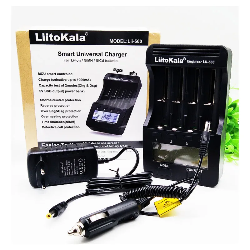 Аккумуляторная батарея Liitkala lii-500 LCD 3 7 V/1 2 V 18500/26650/16340/14500 + 4 батарейки для Panasonic