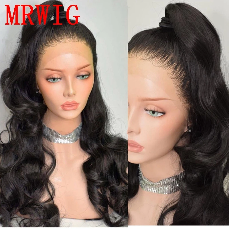 MRWIG 18in & 26in длинный волнистый синтетический бесклеевой передний парик из